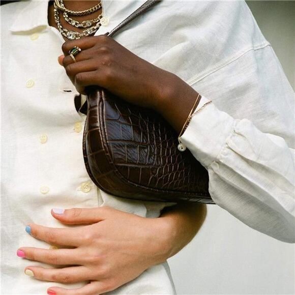 Retro Crocodile Effect Faux Leather Bag for Women Shoulder Purse Handbag - Picture 3 of 6